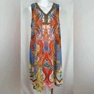 Studio One Women’s BOHO Sleeveless
Beaded Keyhole Neck Flare Shift Dress Size 10